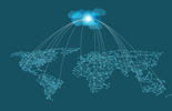 Ilustração de um mapa mundial com linhas interconectadas